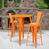 Flash Furniture CH-51090BH-2-30CAFE-OR-GG 30" Round Metal Bar Table Set with Cafe Barstools in Orange